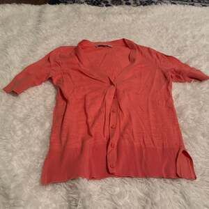 Loft 100% Cotton‎ Cardigan Tunic Sweater Short Sleeve Button Up Peach Small